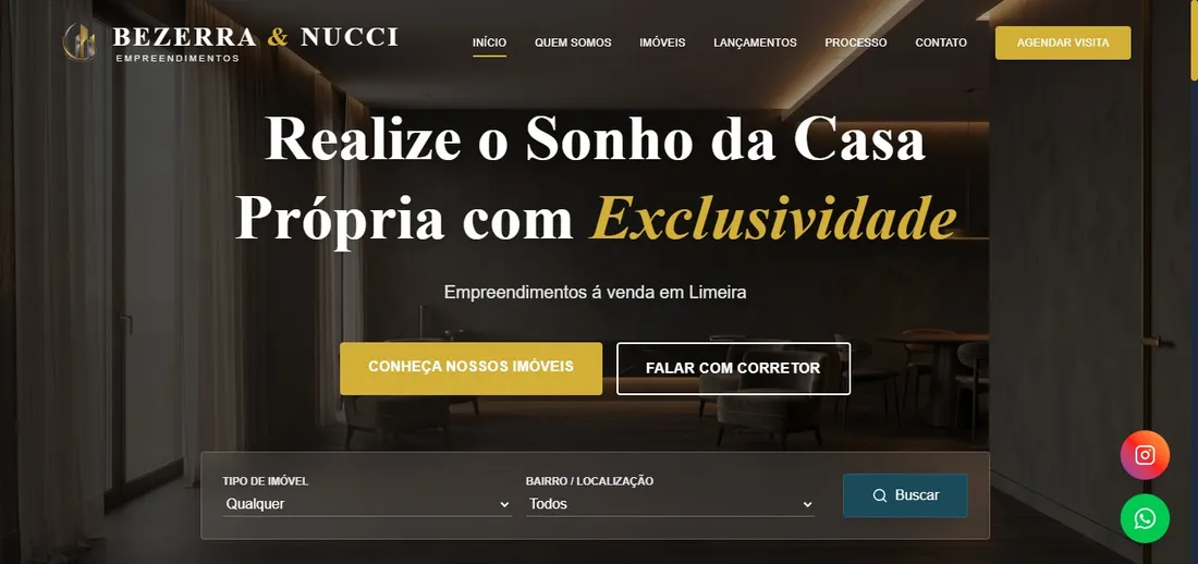 Site da Bezerra & Nucci Empreendimentos com busca de imóveis em Limeira