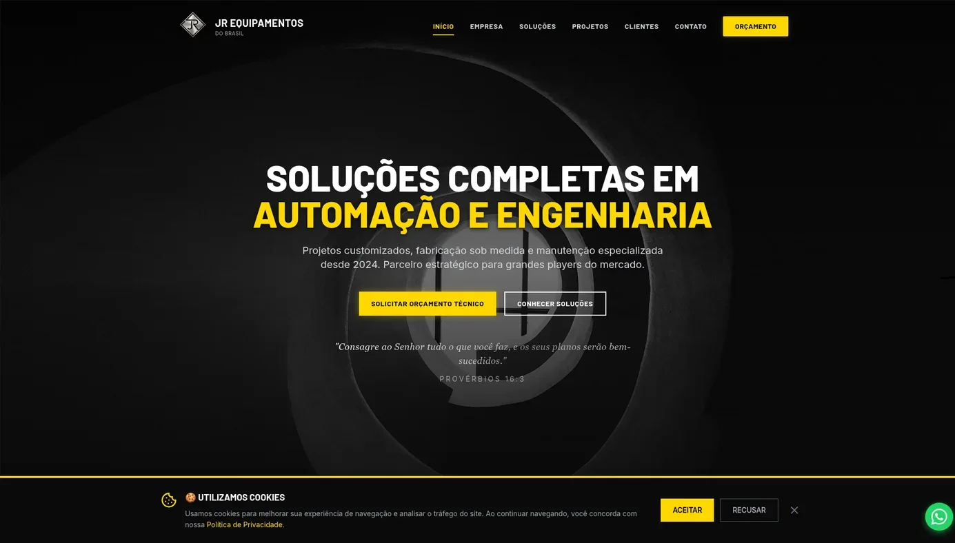 Site da JR Equipamentos do Brasil: soluções completas em automação e engenharia